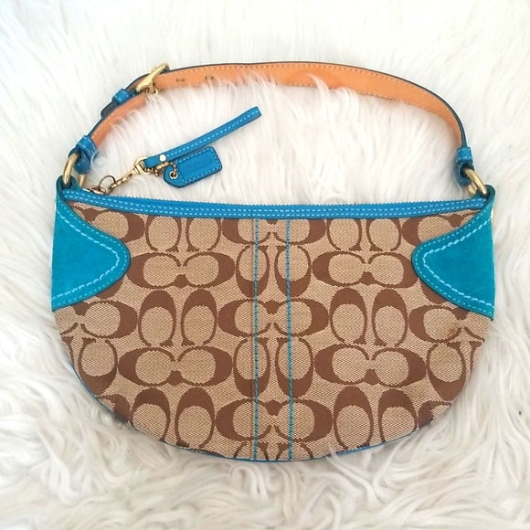 Coach Handbags - Vintage Classic Hobo Signature Coach Blue Suede 1480 Zip Shoulder Small Y2K